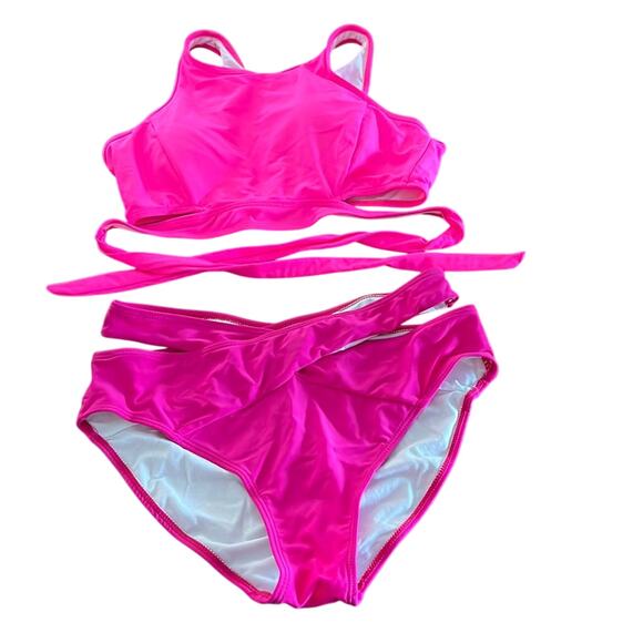 Tempt Me Spliced Pink 2 Pieced Bikini Swimsuit NWT Woman Size Large - Picture 1 of 9